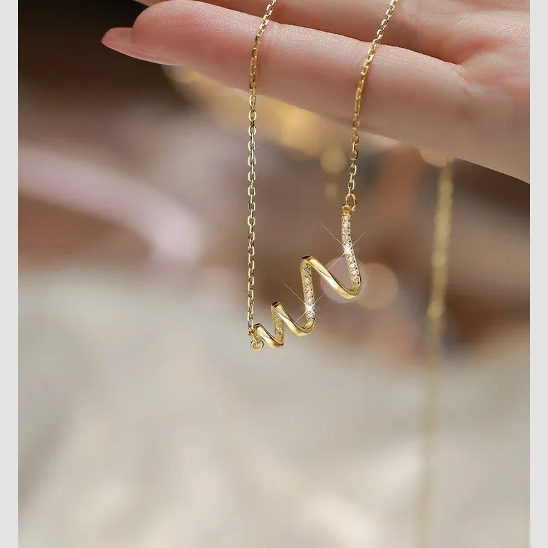 925 silver geometric pendant necklace in 14K gold or platinum colour with line design and storage box