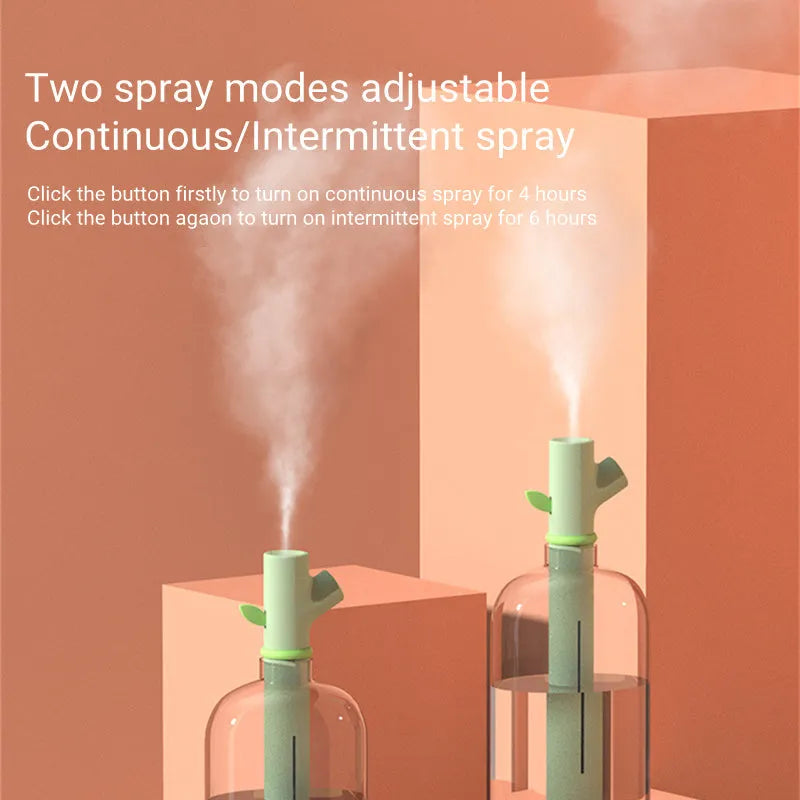 Transparent portable USB humidifier with purification stone showing 197mm height and mist output