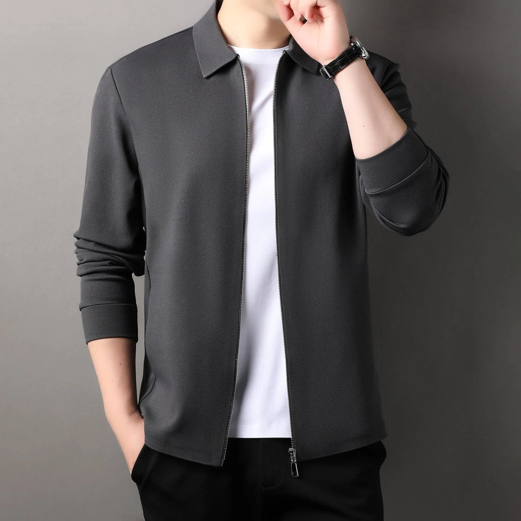 Men's polyester casual business jacket in black, dark grey or apricot with long sleeves