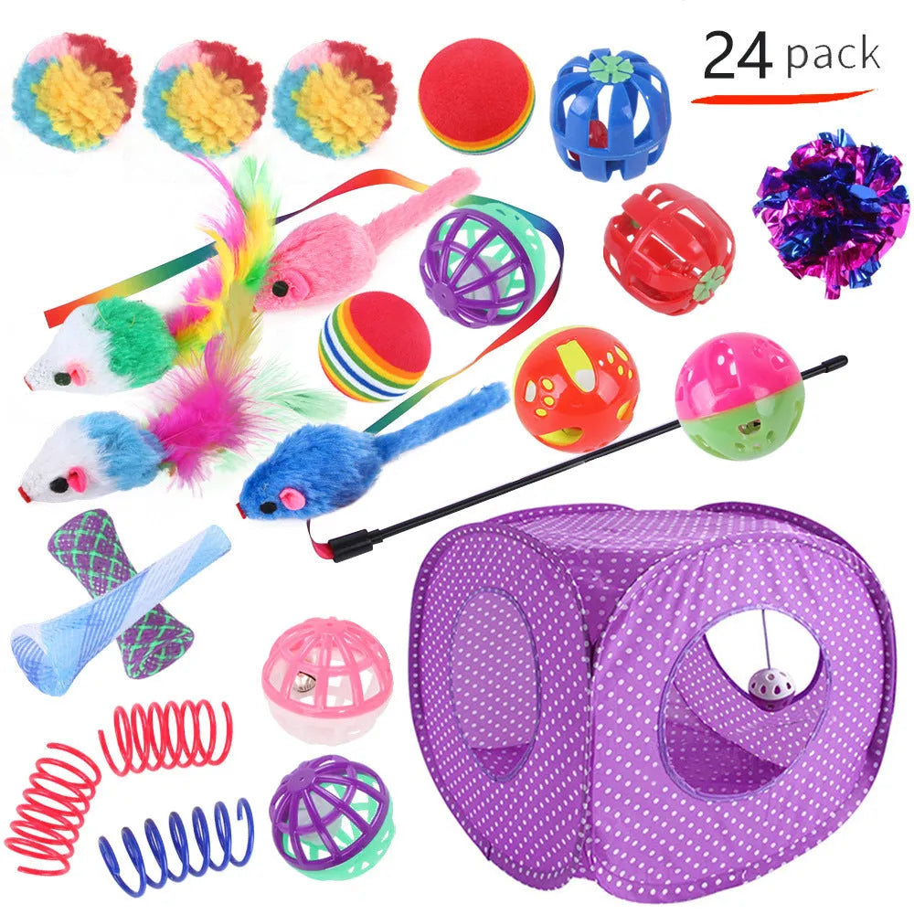 Plastic cat channel tunnel toy set showing single and double layer designs