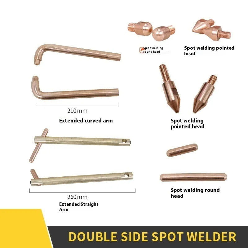 OL8000 manual double-sided spot welder butt welding machine with round and pointed welding heads.