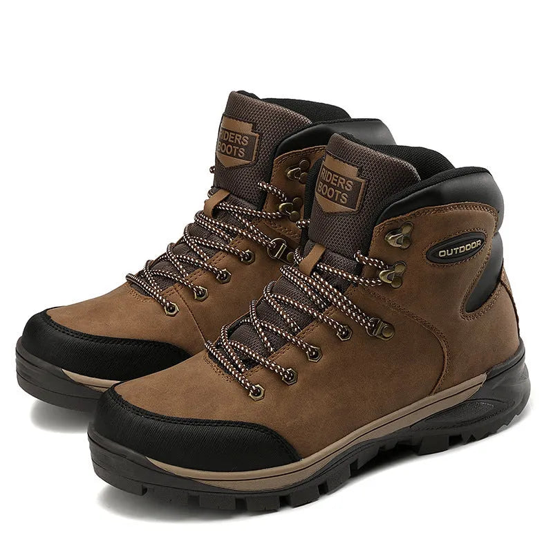 Men's high-top winter cotton boots with cowhide upper and plus velvet lining, in black, brown, or yellow