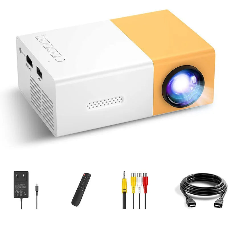 YG300 mini portable projector in yellow with 1080p resolution and 100ANSI brightness for home use