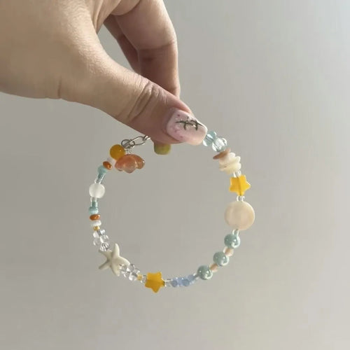 Orange sea summer dopamine bracelet for women with diamond shapes and round elements in mixed materials