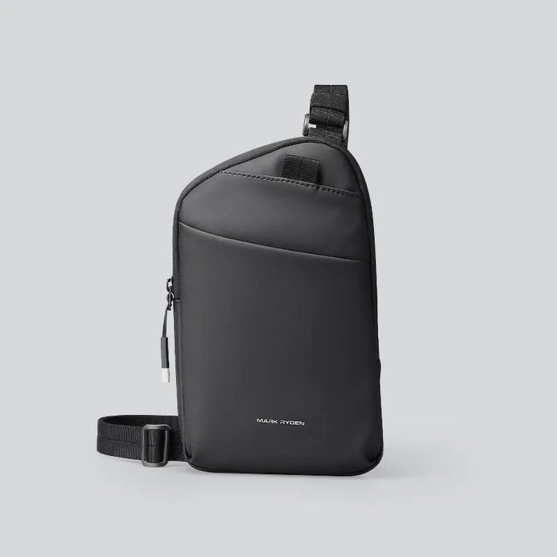 Elegant black men's lightweight crossbody bag made from durable Oxford cloth.