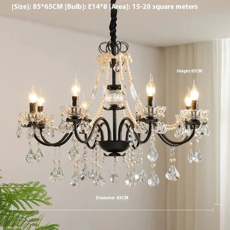 Black iron crystal chandelier with 8 heads for living room ceiling light