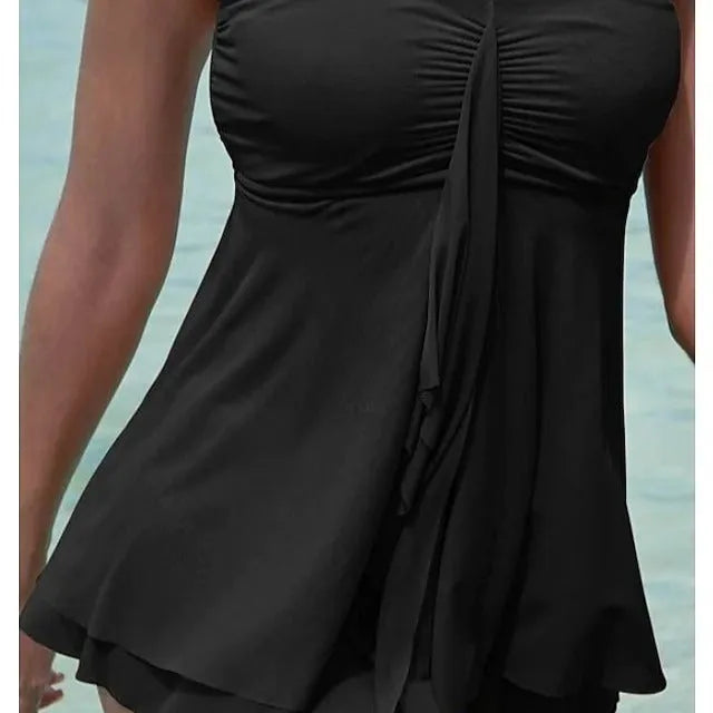 Women's strapless one-piece swimsuit in polyester available in black, blue, pink, and picture colour.
