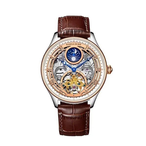 Men's waterproof business watch with 16mm thick case and steel or leather strap options