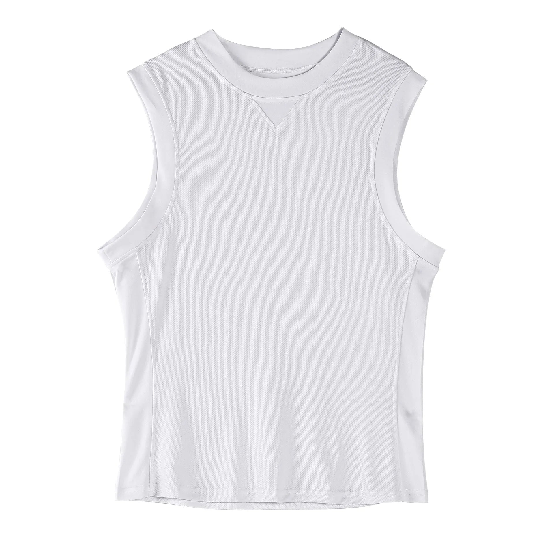 Men's loose fit sports vest in black and white colours showing soft fabric texture