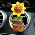 Wool car air vent aromatherapy clip with potted plant floral design in multiple colour options