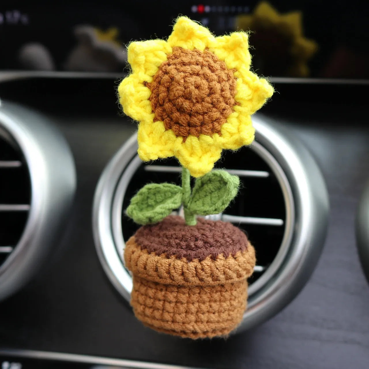 Wool car air vent aromatherapy clip with potted plant floral design in multiple colour options