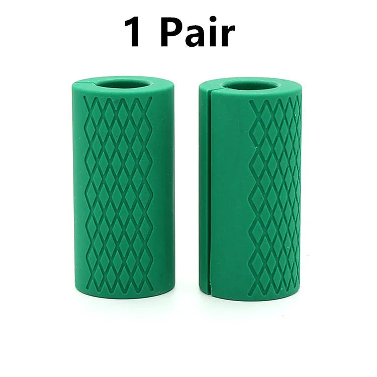 Set of fashion silicone dumbbell and barbell grips in round and grid patterns, black and blue, food-grade material