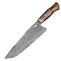 Damascus steel kitchen knife with 21.8cm patterned blade, milky off-white handle, and 35cm overall length