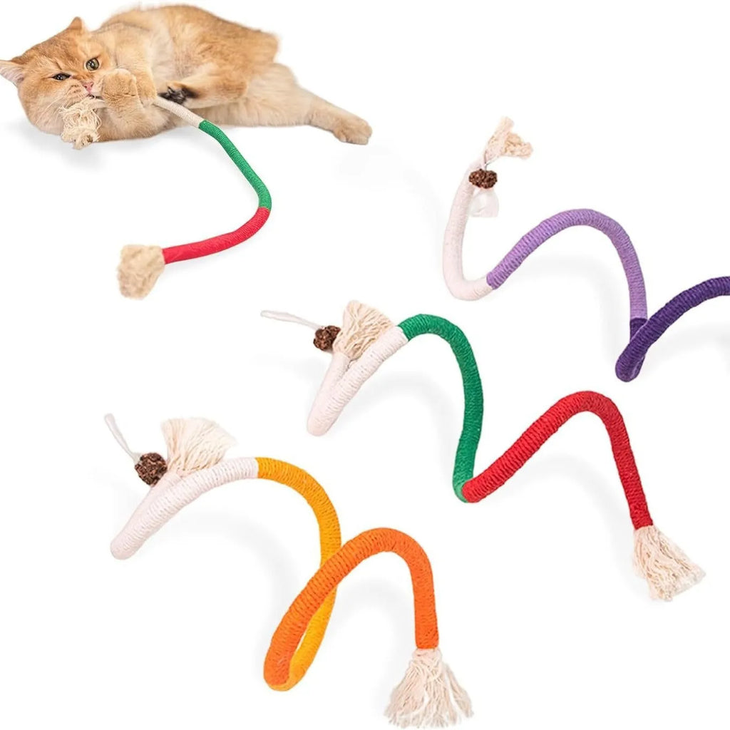 Bite-resistant cat teaser toy with 70cm cotton string in three colour combinations