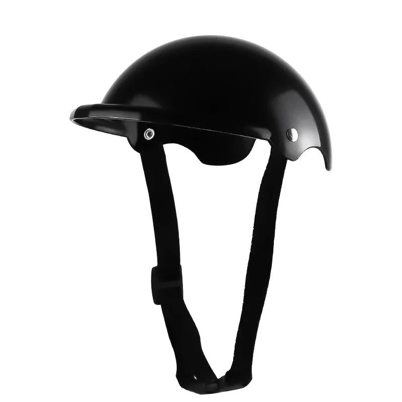 Small S size plastic pet safety helmet for motorcycles in pink, black, yellow, or green.