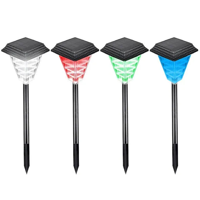 TS-S5103 solar garden light with multiple LED colour options including flame, green, red, and white.