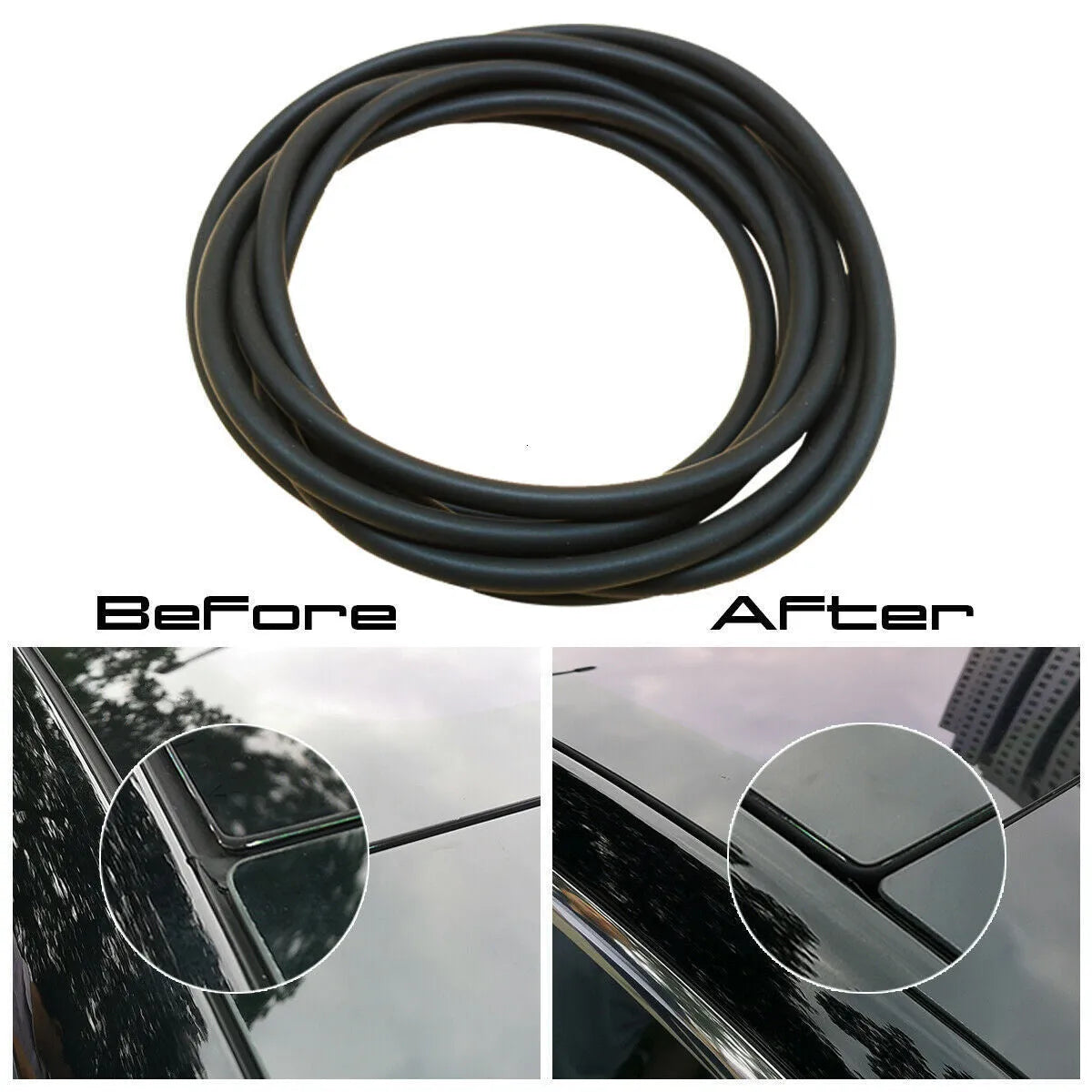 Black silicone Tesla Model 3 windshield roof sunroof seal strip measuring 285 cm