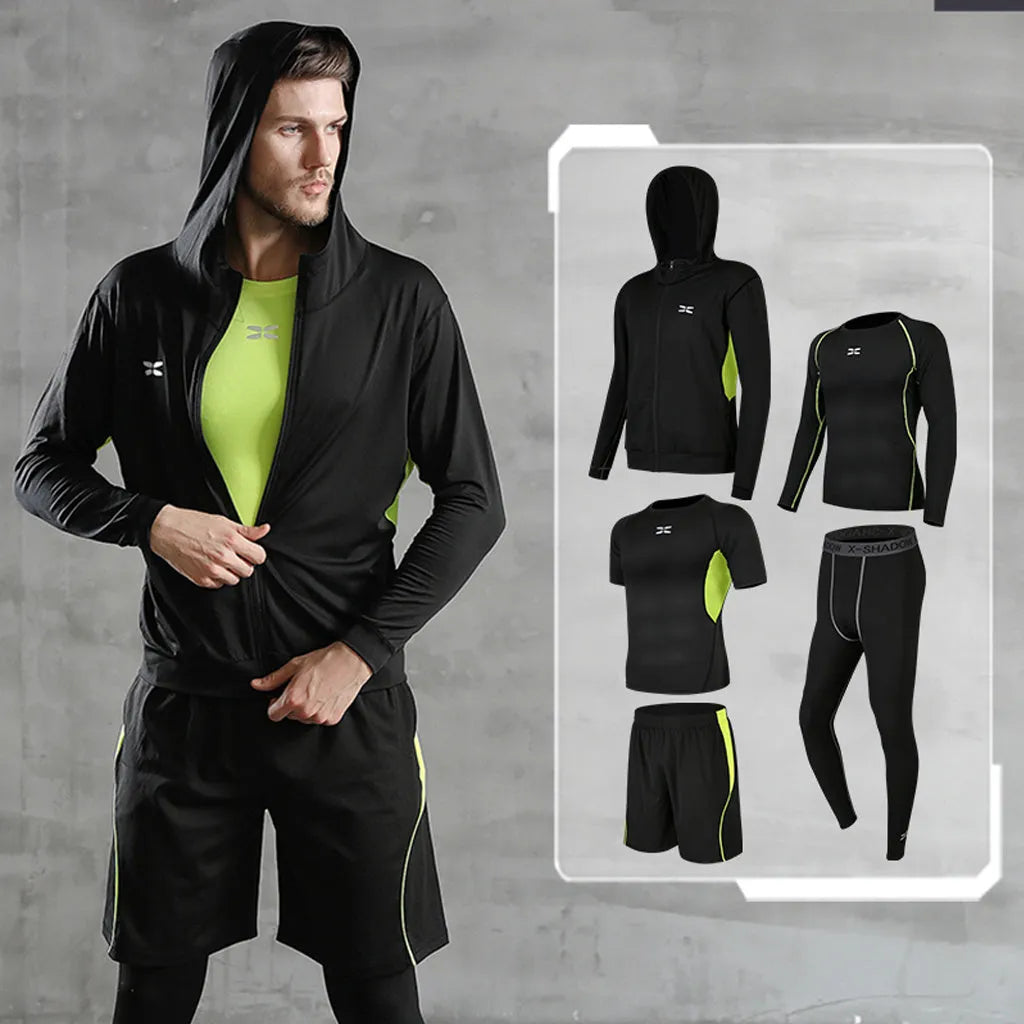 Men's polyester sports suit two-piece set in black – tops and trousers coordinated tracksuit
