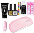 Crystal glue nail extension kit with 100-piece armour film box, mouse lamp, and nail polish in multiple colours