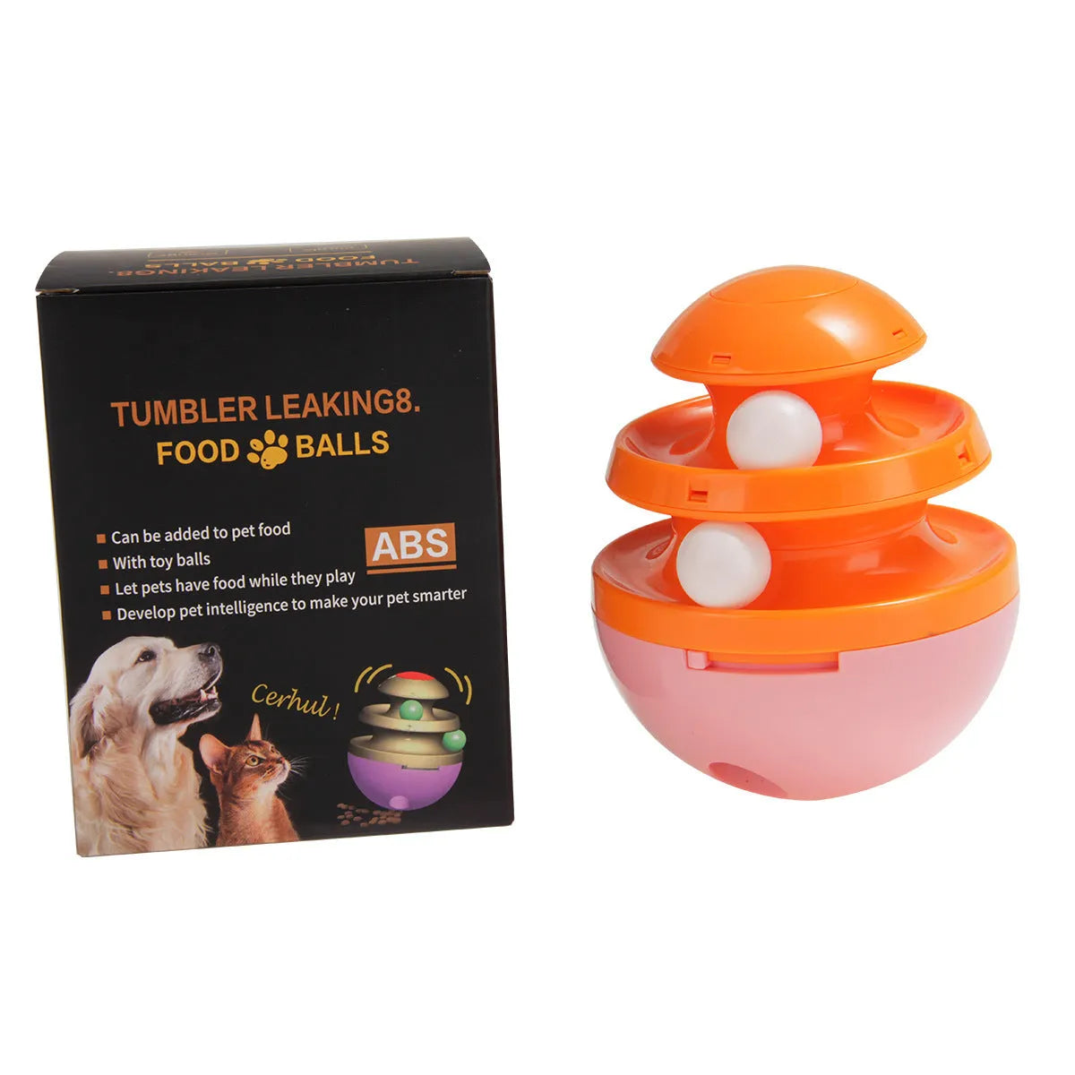 Interactive dog cup food dispenser leaky ball in black, hard plastic, large size