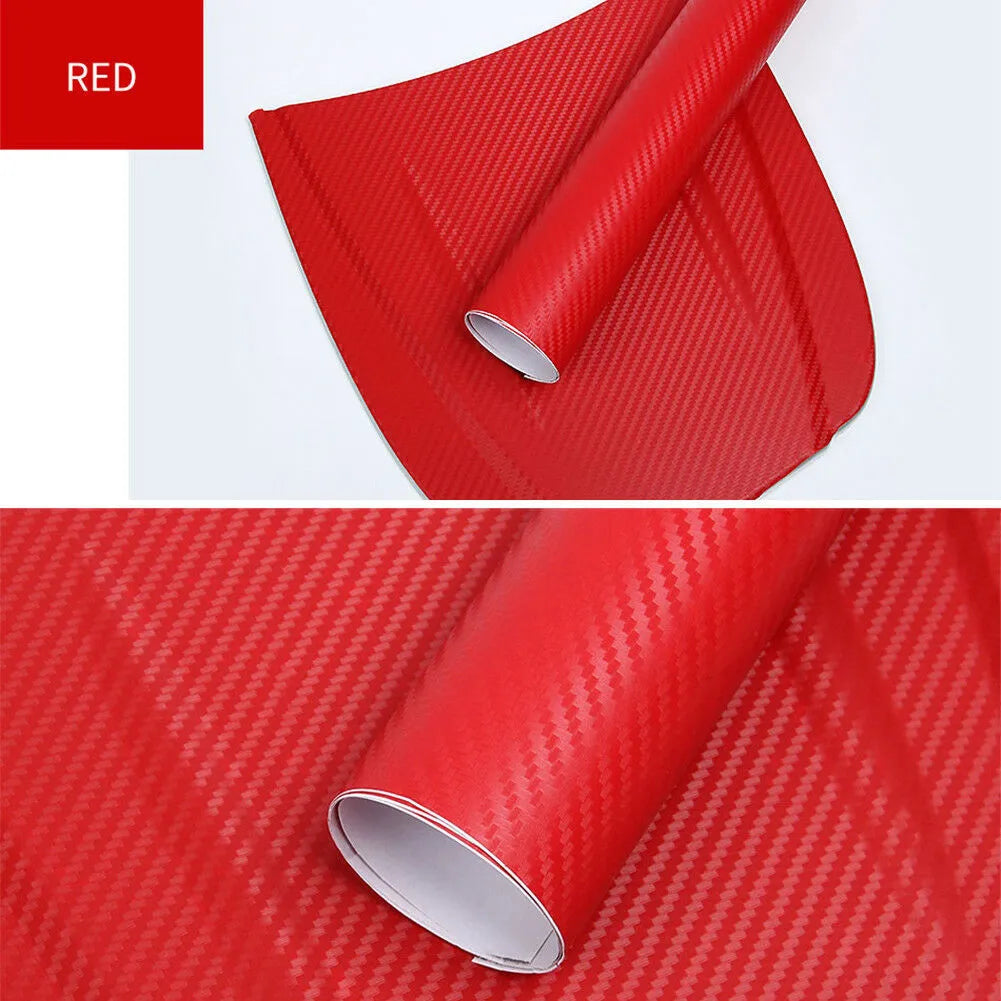 3D carbon fibre car sticker roll in eight colour options showing textured surface