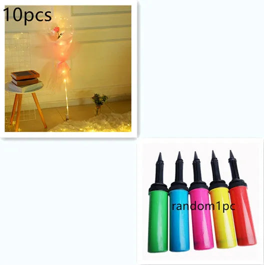 DIY LED luminous balloon rose bouquet set with transparent Bobo balls and LED lights on artificial flowers