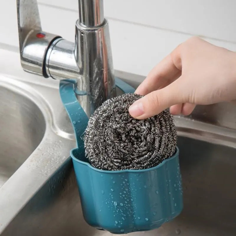 Nordic style plastic kitchen sink basket in dark blue measuring 20cm by 10cm