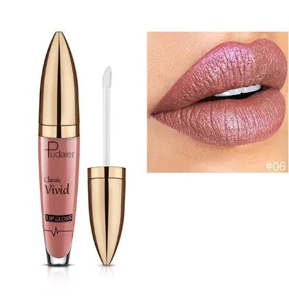 Pudaier matte pearlescent lip gloss non-stick cup diamond finish 18 colours