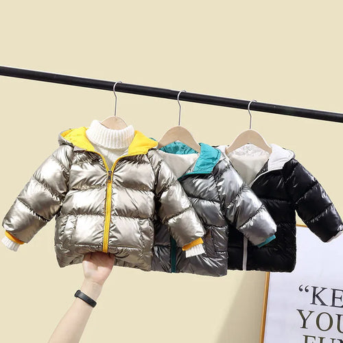 Boys thickened cotton winter jacket in black, plain round neck, western cardigan style, size 100cm