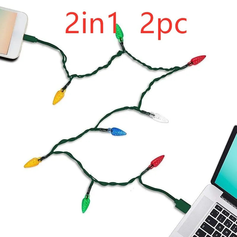 USB charging cable with 10 flashing LED Christmas lights for mobile devices and room decoration