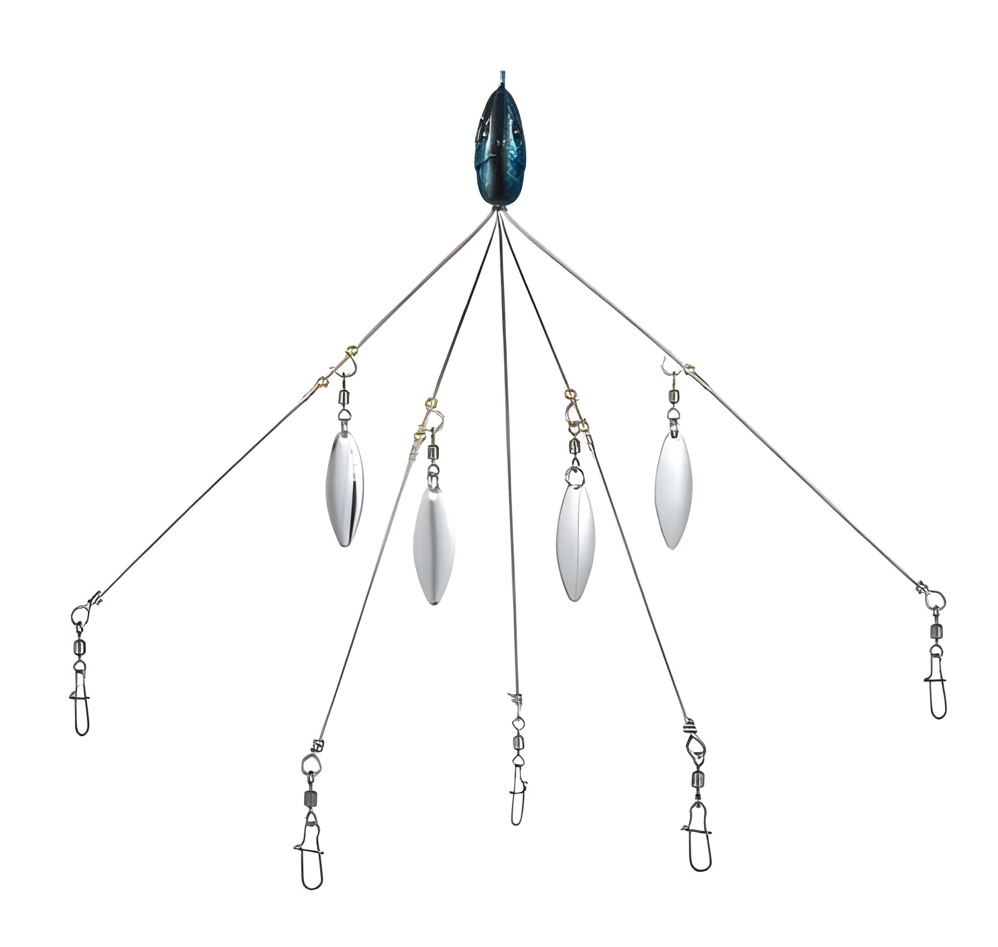 Bassdash umbrella fishing lure rig with 5 swivels and rotating metal sequins in green colour