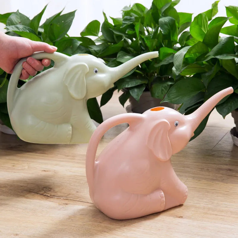 Baby elephant shaped watering can with long nozzle in pink colour for gentle garden watering