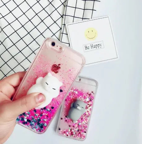 Pack of four glittery cat-themed protective phone cases for iPhone models 6 through X.