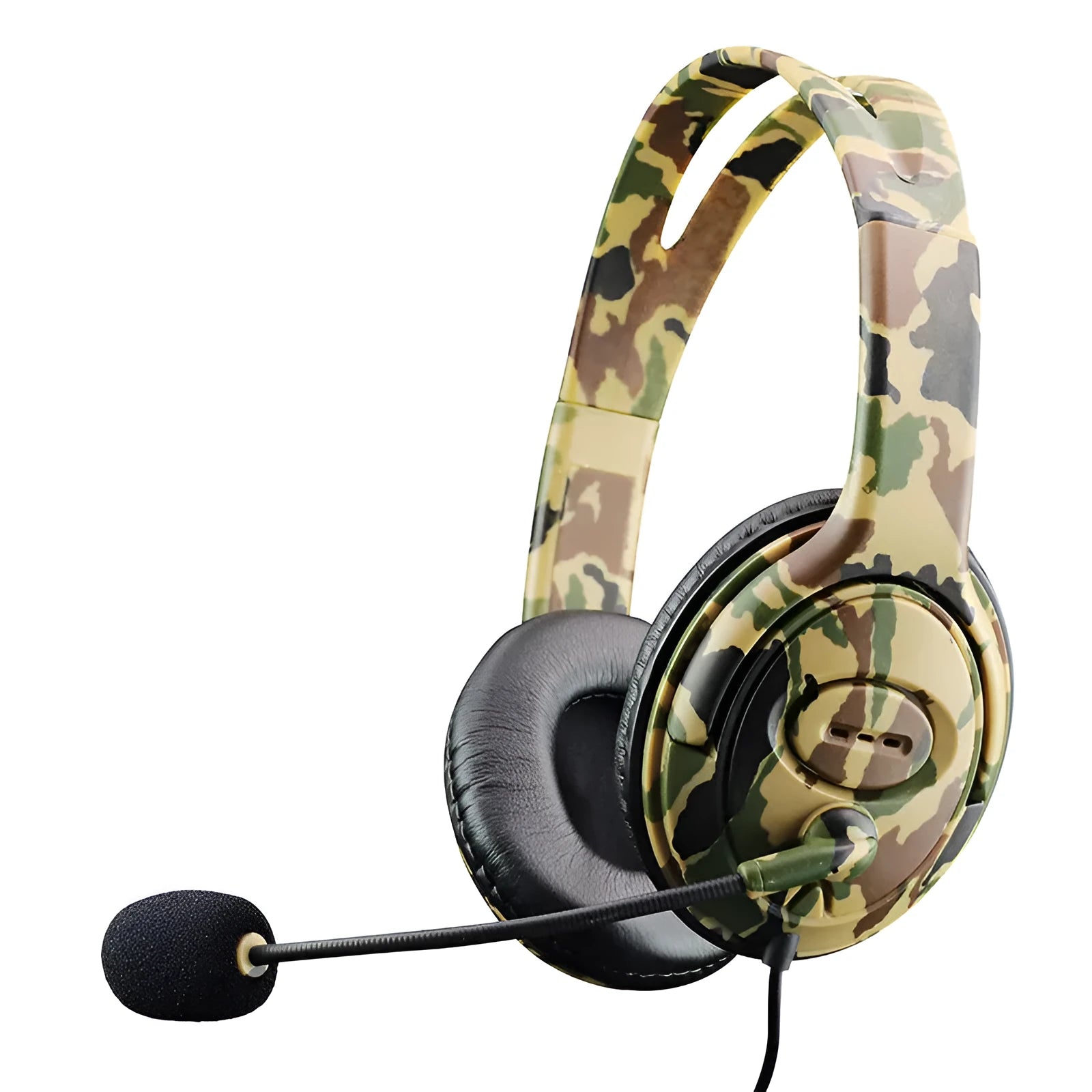 Camouflage gaming headset with 50mm bass driver, 3.5mm plug, and microphone for PS4 and PC
