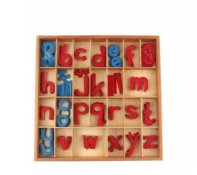 Montessori active letter box set with beech wood letter box and carpet on a table