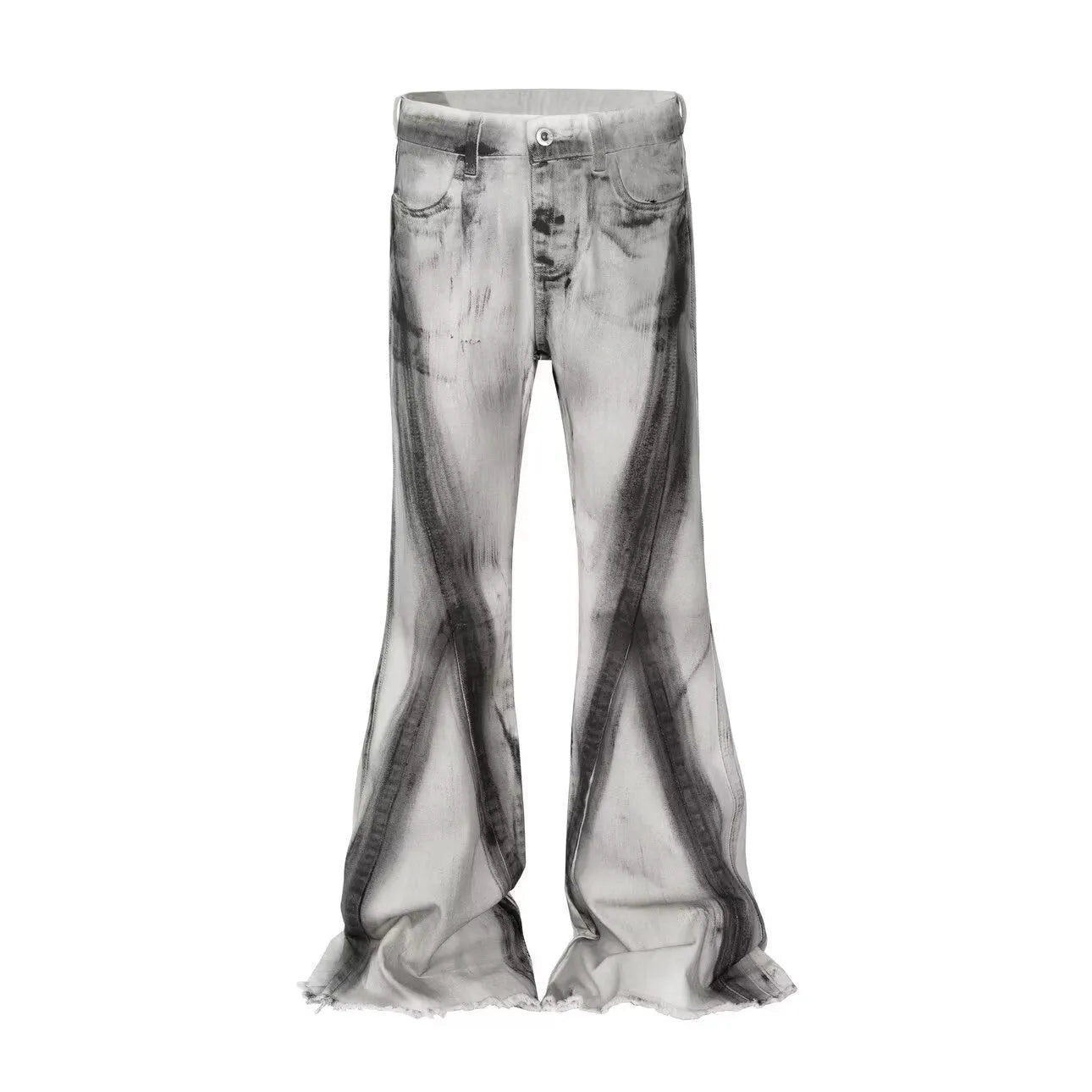 Men's retro style denim jeans with black ribbon gradient selvedge detailing and mid waist straight leg fit