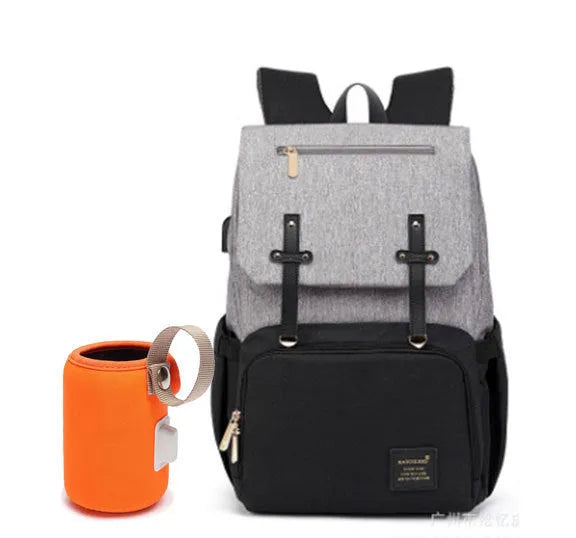 Grey white Oxford fabric mummy bag backpack with stroller hooks and honeycomb back pad for baby travel