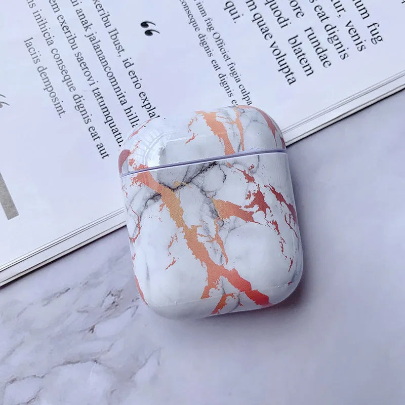 Hard white marble PC protective case for Apple AirPods 1 and AirPods 2 wireless earphones