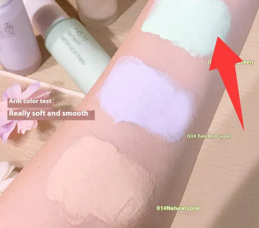 HISYI brightening makeup primer in three shades: 01, 02, and 03.