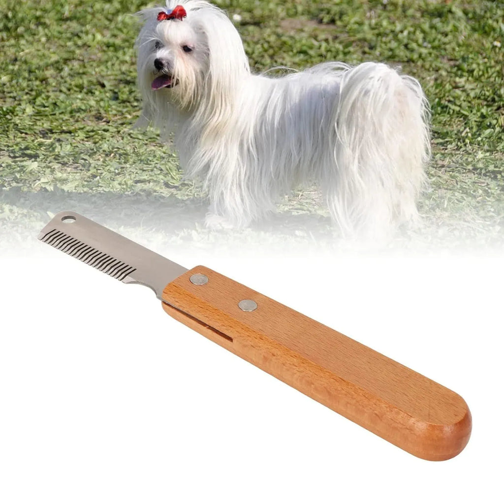 Wooden handle pet stripping comb with metal fittings for grooming cats and dogs