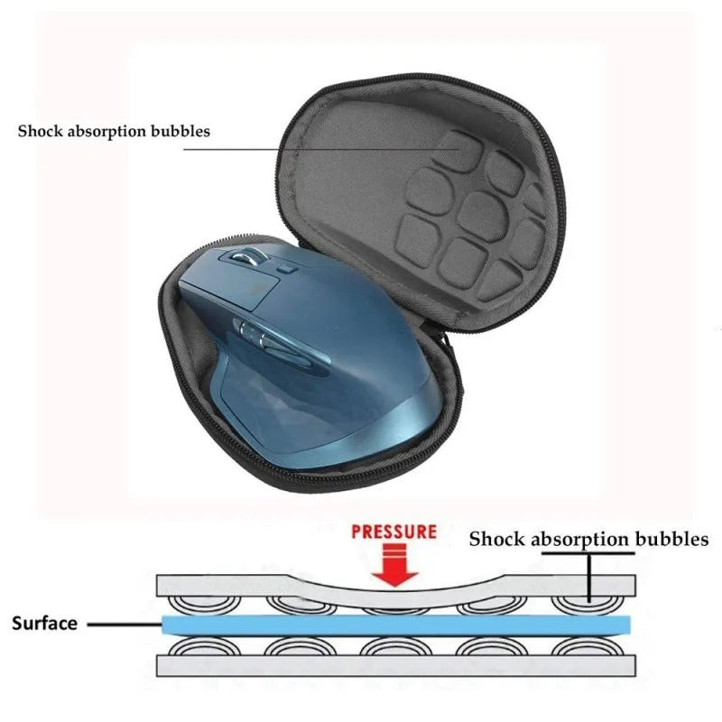 Black mouse storage box with nylon 1200D exterior and handle, interior EVA foam padding