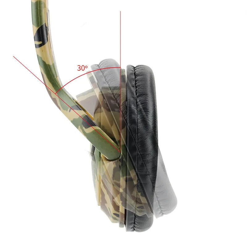 Camouflage gaming headset with 50mm bass driver, 3.5mm plug, and microphone for PS4 and PC