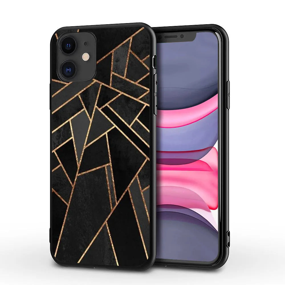 Marble pattern iPhone case with TPU PC construction showing waterproof drop-resistant features