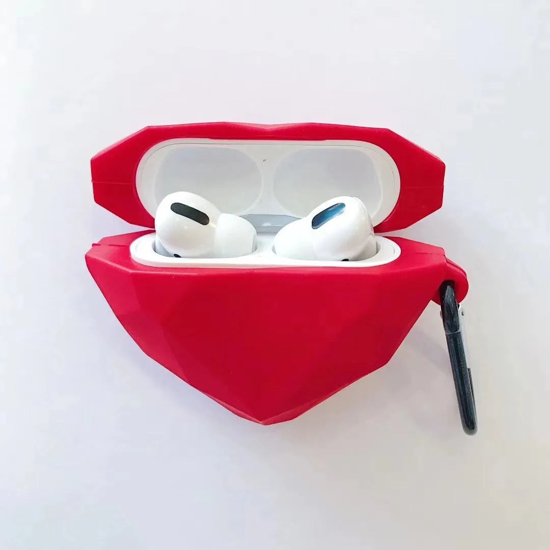 Red silicone case with diamond love heart pattern for Apple AirPods charging case