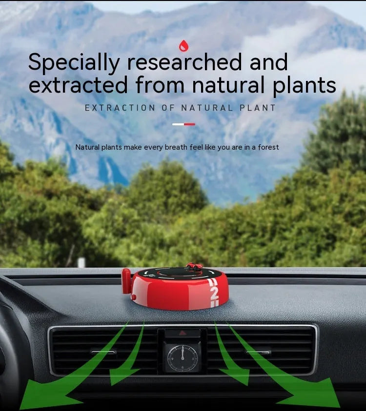 Round solar-powered car aromatherapy decoration in black, red, or white colours