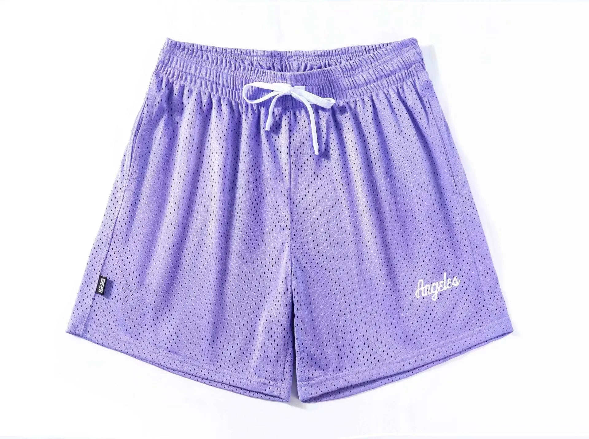 Men's black double-layer mesh sport shorts made from polyester fabric.