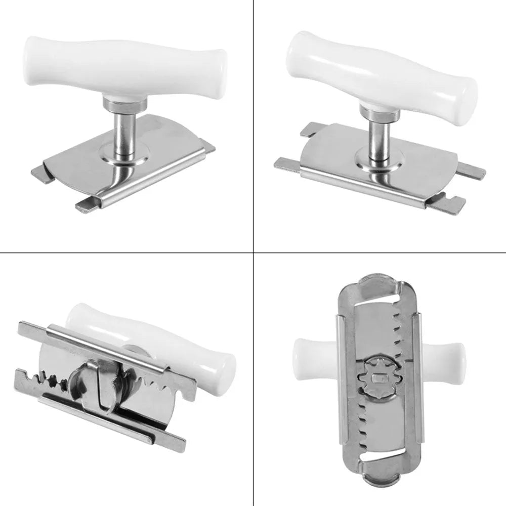 White stainless steel adjustable bottle opener with gear mechanism and anti-slip PP handle