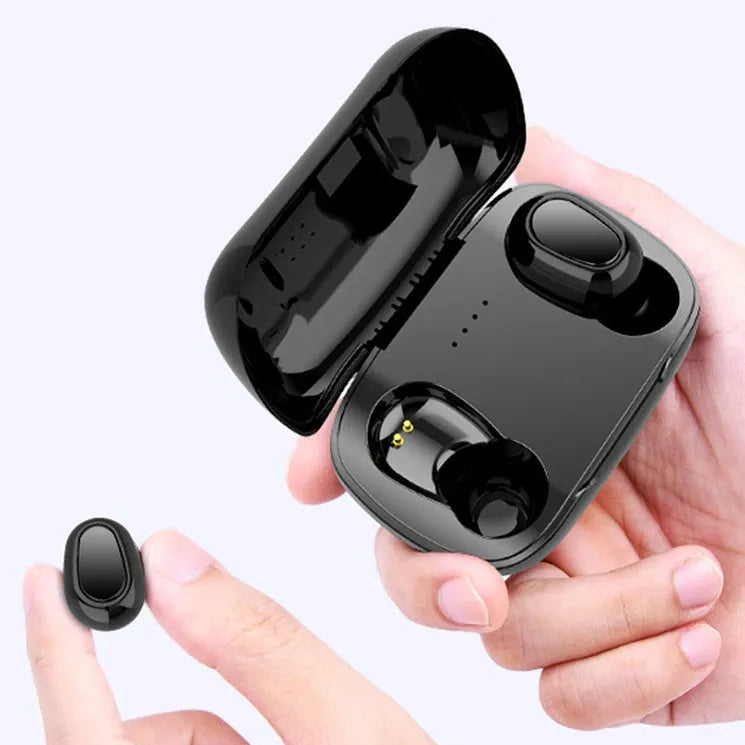 TWS Bluetooth wireless earbuds in black, pink, or white colour options with charging case