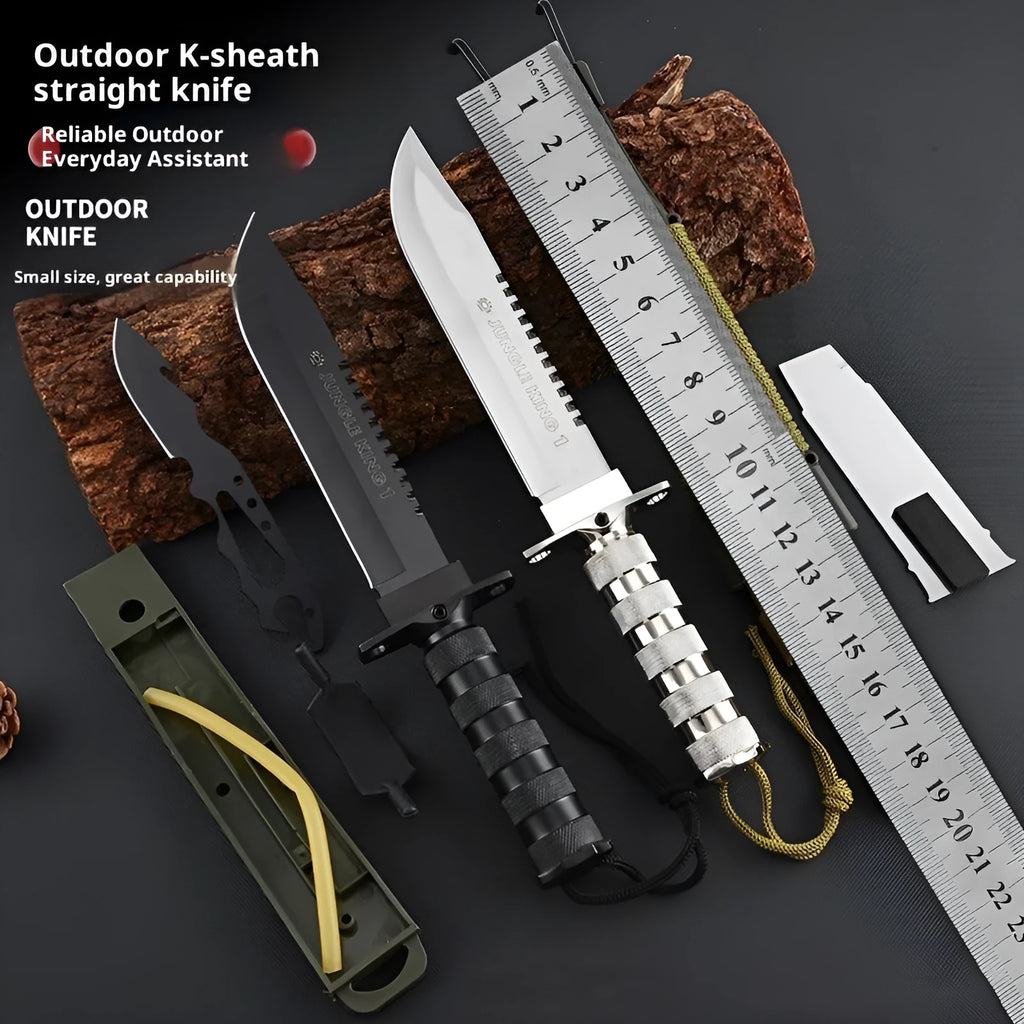 Keel integrated small straight survival tactical knife with aluminium handle and 8Cr19MoV blade in black colour