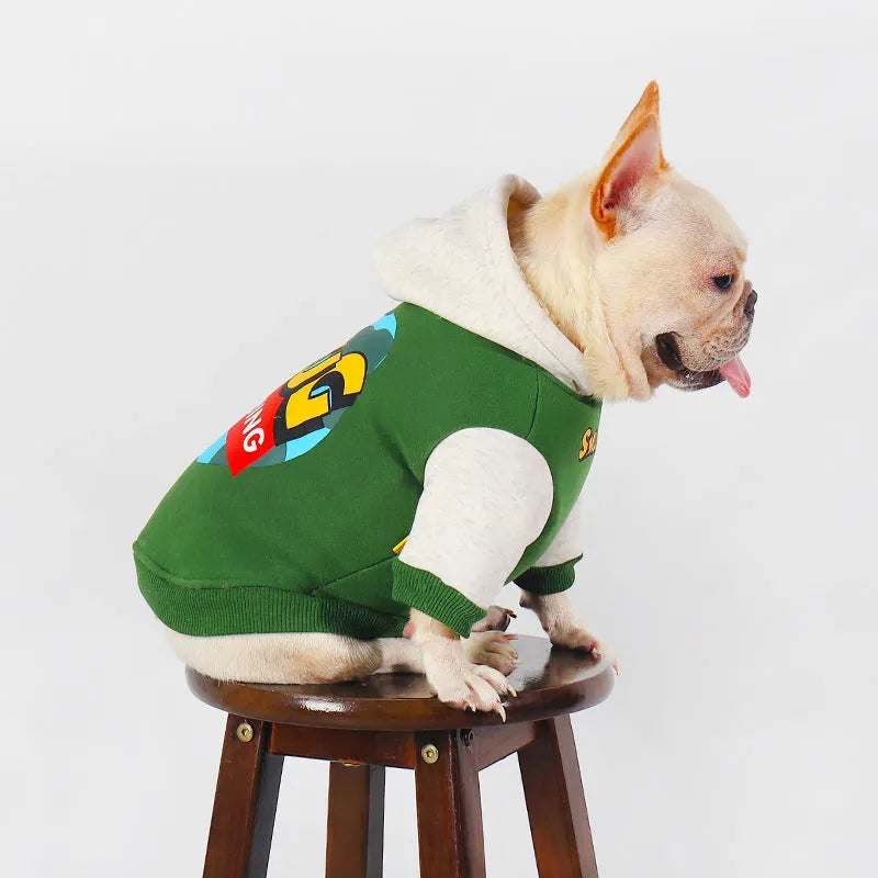Green cotton dog jumper for large breeds in sizes L to 4XL for autumn and winter wear